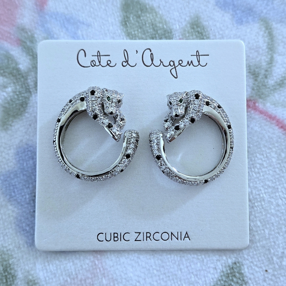 Cote d'Argent Circular Silver🤍 Cheetah Earrings - NWT